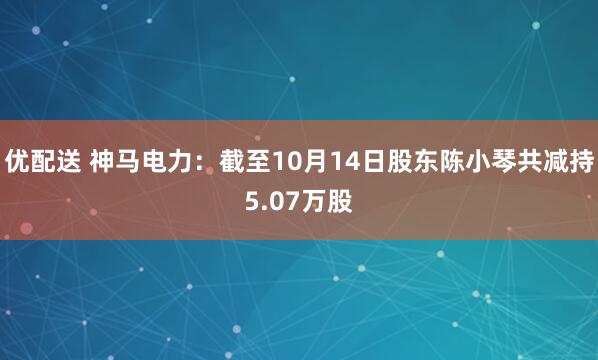 优配送 神马电力:截至10月14日股东陈小琴共减持5.07万股